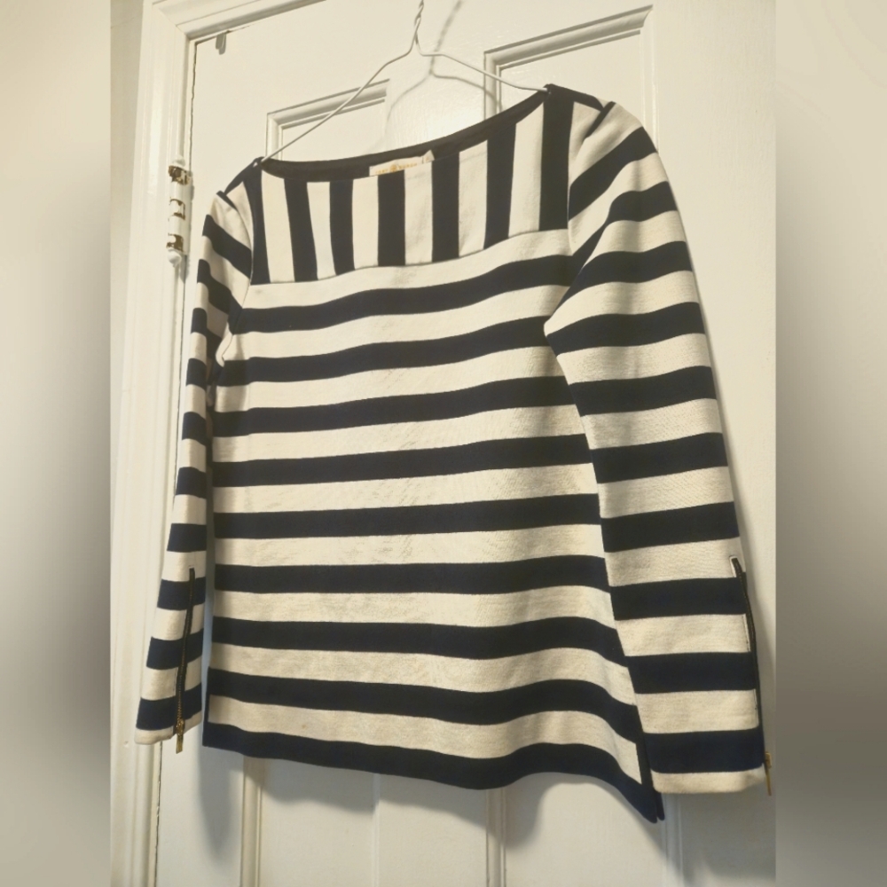 Tory Burch Blue and White Long Sleeve Top